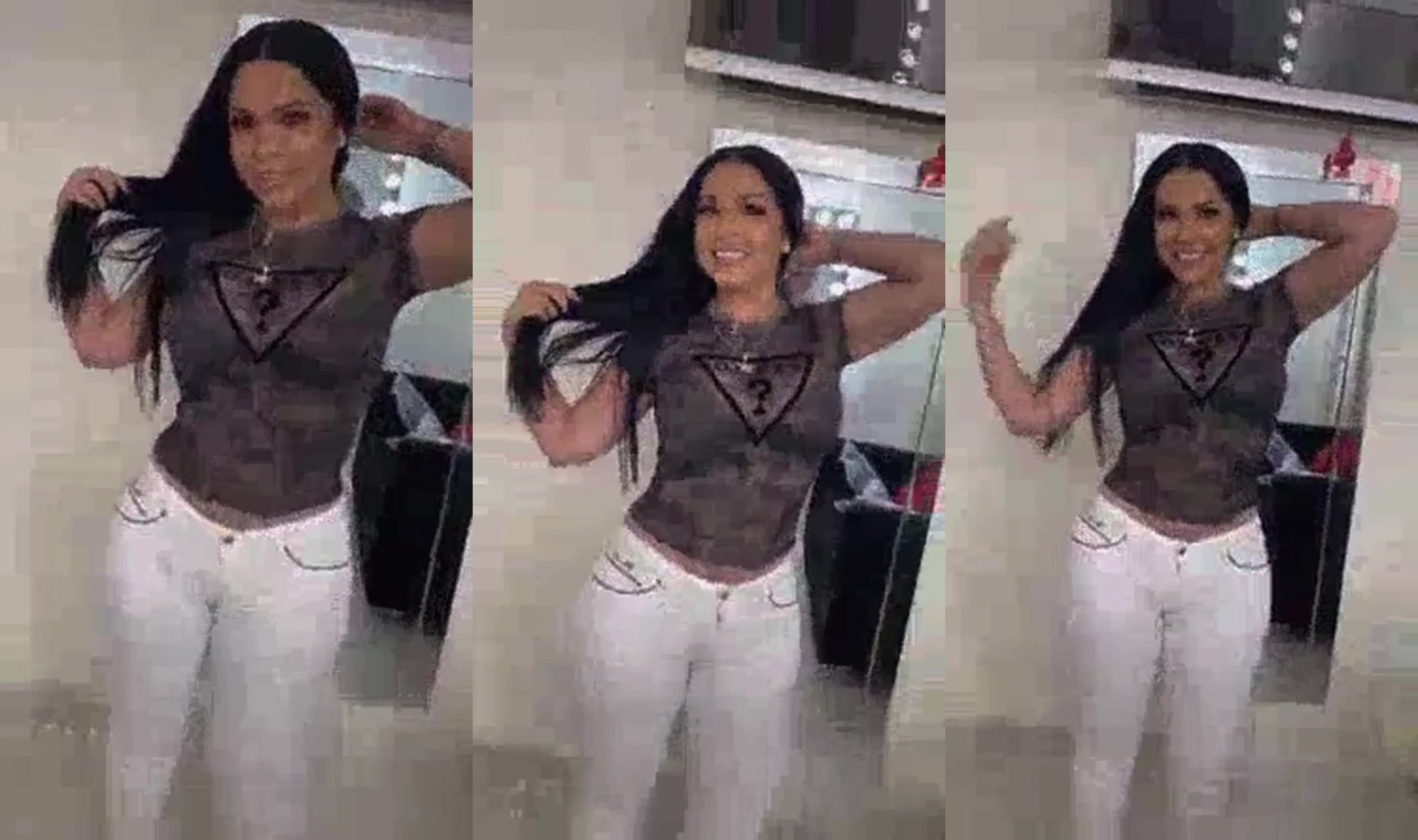 Sexy brunette white pants