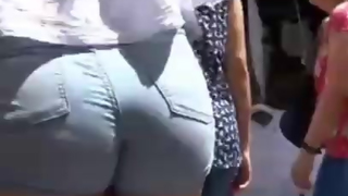 Big butt teen walking in mini shorts