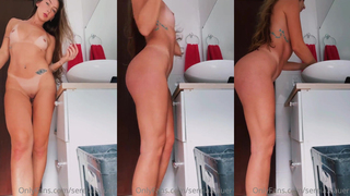 Fernanda Bauer peladinha na lavanderia