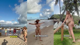 Peituda pelada em uma praia naturista
