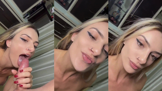 Sarah Caus tomando porra e engolindo