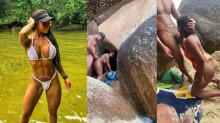 Victoria levando pombada na praia de nudismo