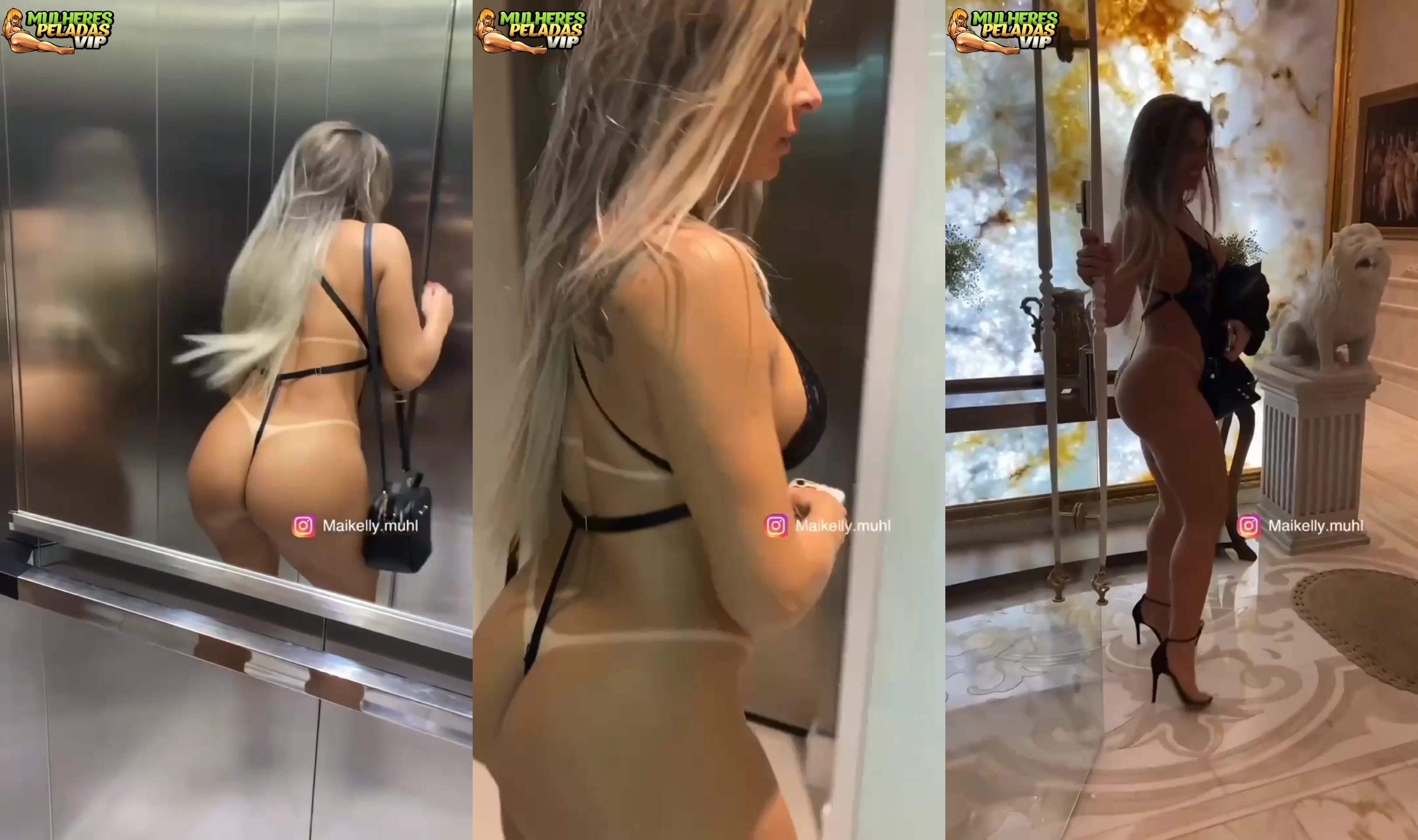 Maikelly Muhl dançando de lingerie no corredor do hotel